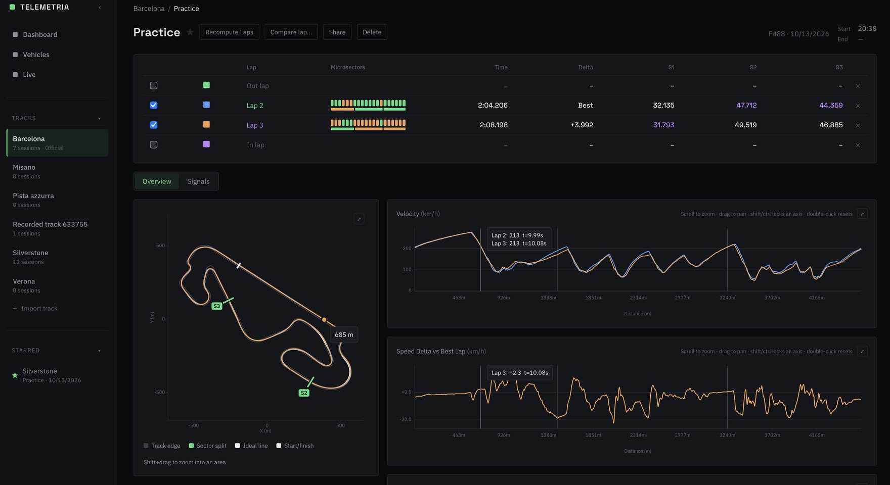 Telemetria, l'app di analisi di VMax